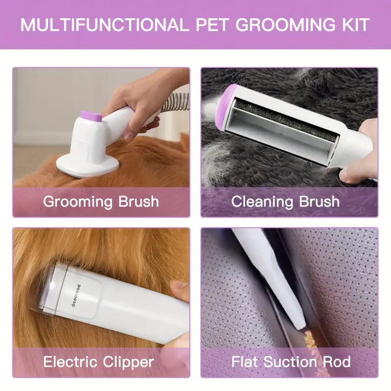 Pet Grooming Vacuum Kit with Clippers – All-in-One Dog Hair Trimmer & Cleaner