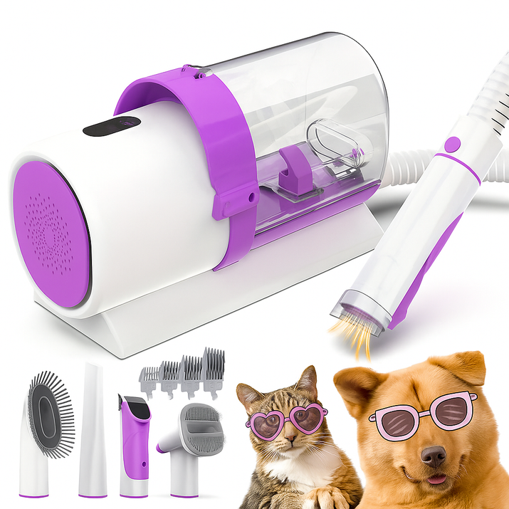Pet Grooming Vacuum Kit with Clippers – All-in-One Dog Hair Trimmer & Cleaner